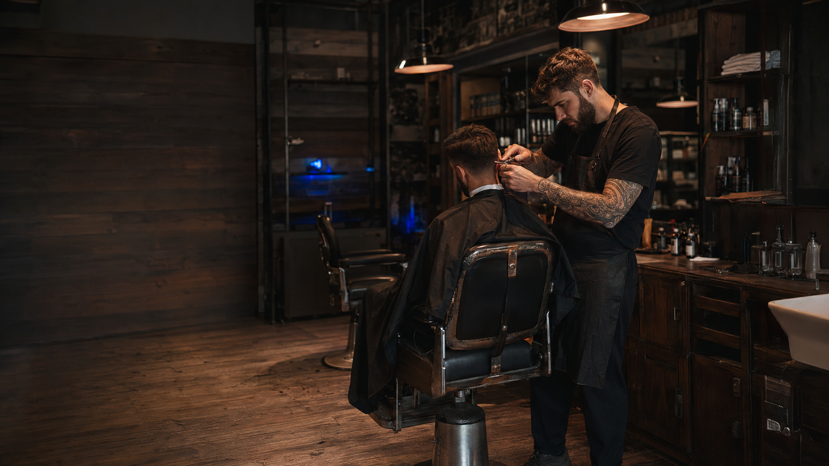 Independent barber working with a client